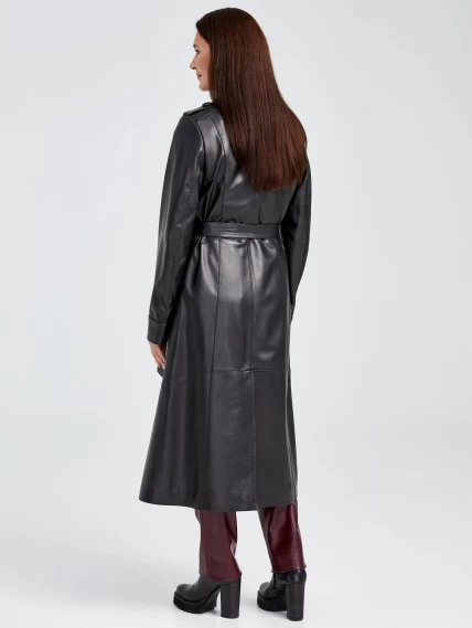 Классический кожаный женский плащ с поясом 3010, черный, размер 48, артикул 91641-4