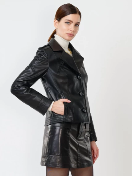 Кожаный комплект женский: Куртка 304 + Мини-юбка 03, черный, размер 44, артикул 111140-5