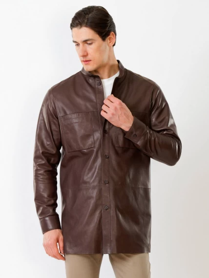 Рубашка из натуральной кожи премиум класса для мужчин 01, коричневая, размер 48, артикул 130010-6