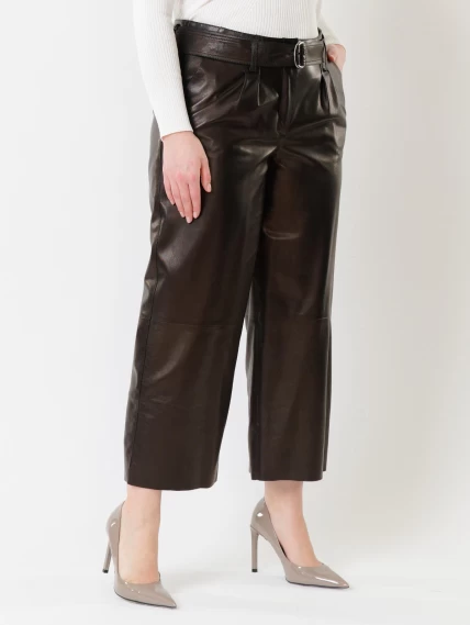 Кожаные укороченные женские брюки из натуральной кожи 05, черные, размер 42, артикул 85402-6