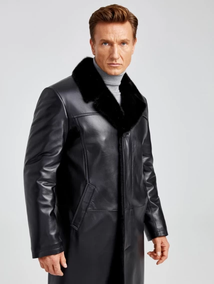Зимний комплект мужской: Пальто утепленное 533мех + Брюки 01, черный/синий, размер 48, артикул 140290-4