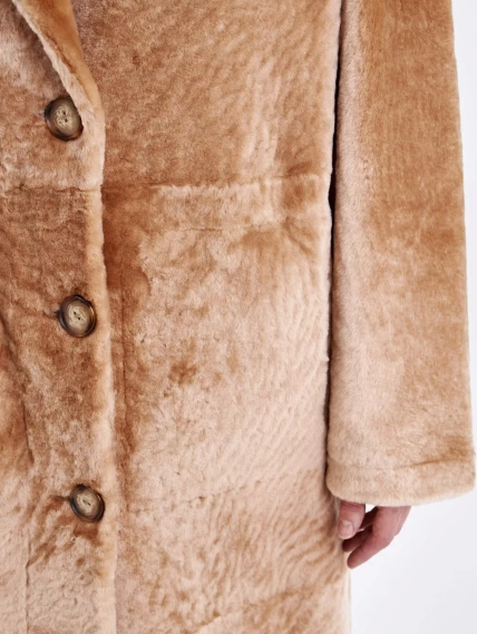Женское двустороннее пальто из меховой овчины с норковым воротником премиум класса 2017, бежевое, размер 46, артикул 13770-6