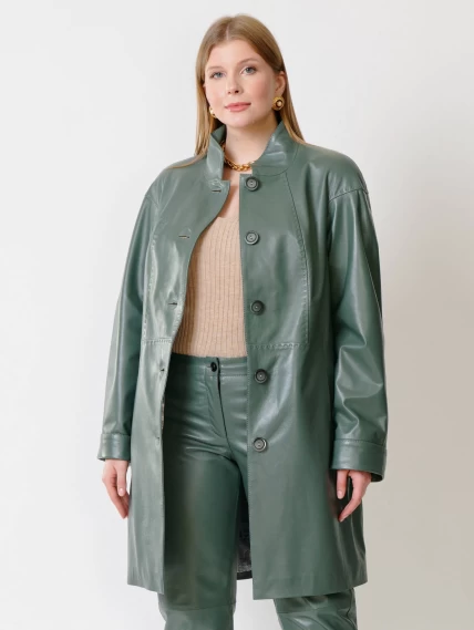 Кожаный комплект женский: Куртка 378 + Брюки 03, оливковый, размер 46, артикул 111159-5