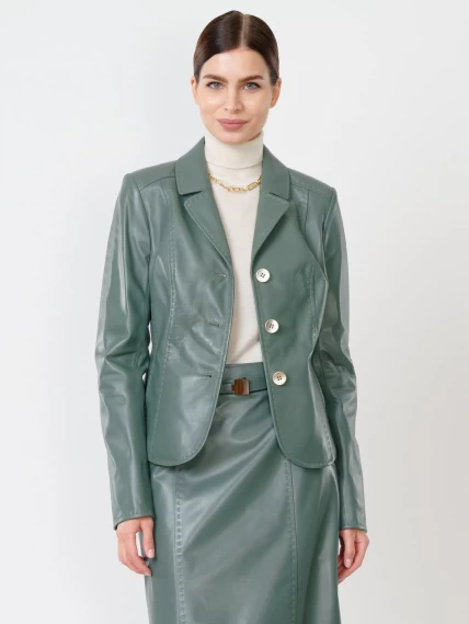Кожаный костюм женский: Пиджак 316рс + Юбка-карандаш 02рс, оливковый, размер 44, артикул 111154-4