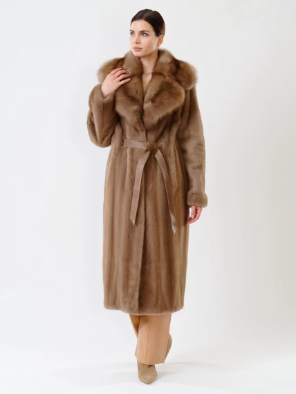 Пальто из меха норки с соболем женское 19009(ав), пастельное, размер 52, артикул 32680-3