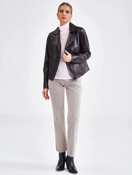 Короткая женская кожаная куртка косуха премиум класса 3032, черная, размер 44, артикул 23241-5