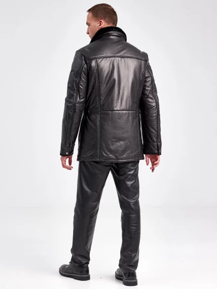 Кожаная зимняя мужская куртка с воротником из овчины 5723, черная, размер 46, артикул 40960-2