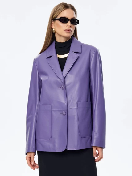 Кожаный женский пиджак премиум класса 3016, сиреневый, размер 52, артикул 91680-4