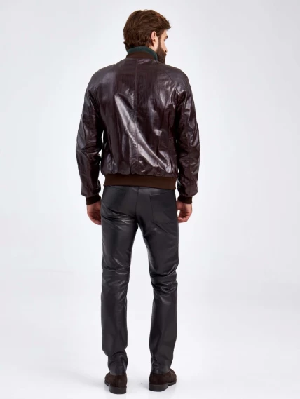 Короткая мужская кожаная куртка бомбер 535, коричневая, размер 50, артикул 29220-2
