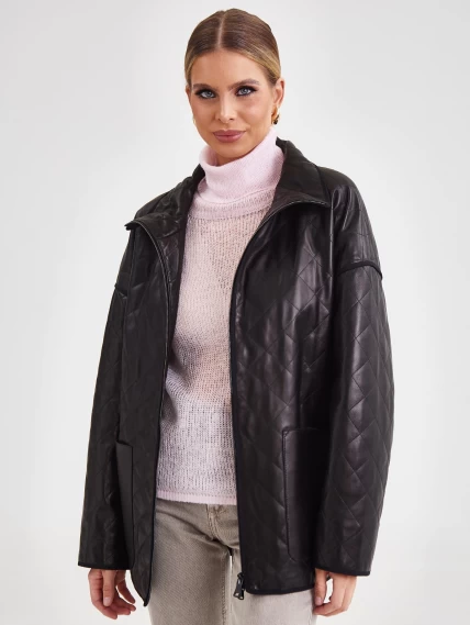 Кожаная женская стеганная куртка премиум класса 3043, черная, размер 46, артикул 23261-3