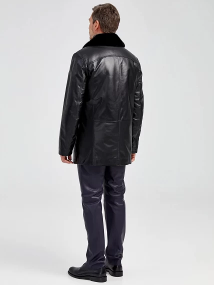 Мужская зимняя кожаная куртка с норковым воротником премиум класса 534мех, черная, размер 50, артикул 40492-5