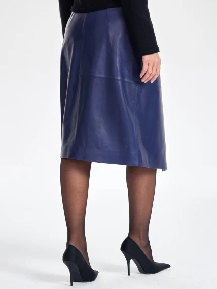 Кожаная юбка миди из натуральной кожи 07, синяя, размер 48, артикул 85371-4