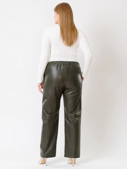 Кожаные широкие женские брюки из натуральной кожи 06, оливковые, размер 48, артикул 85510-1