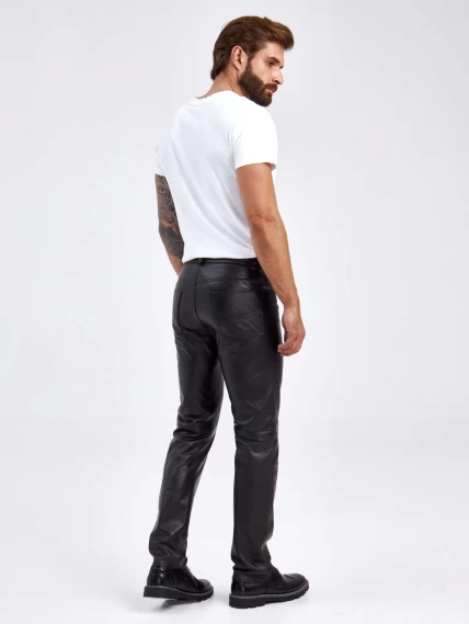 Мужские брюки из натуральной кожи премиум класса 01, черные, размер 48, артикул 120012-5