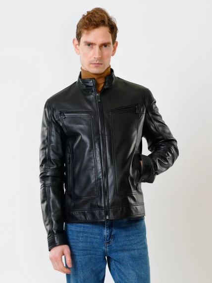 Кожаная куртка мужская 507, черная, размер 48, артикул 28430-5