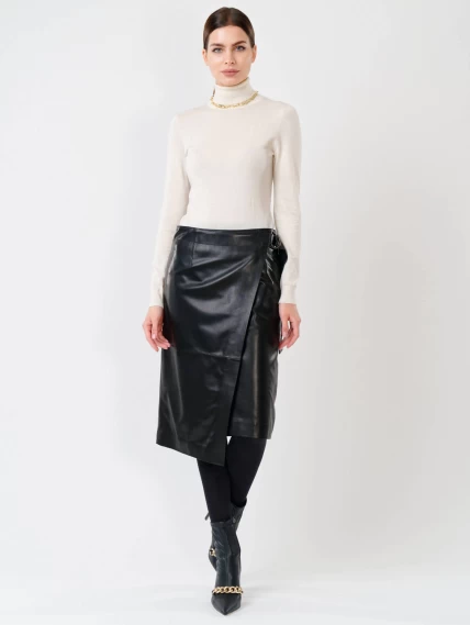 Кожаная юбка миди из натуральной кожи 07, черная, размер 44, артикул 85301-0