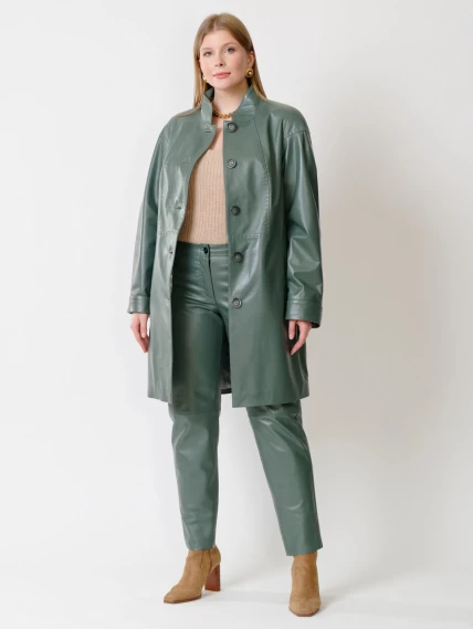 Кожаный комплект женский: Куртка 378 + Брюки 03, оливковый, размер 46, артикул 111159-0