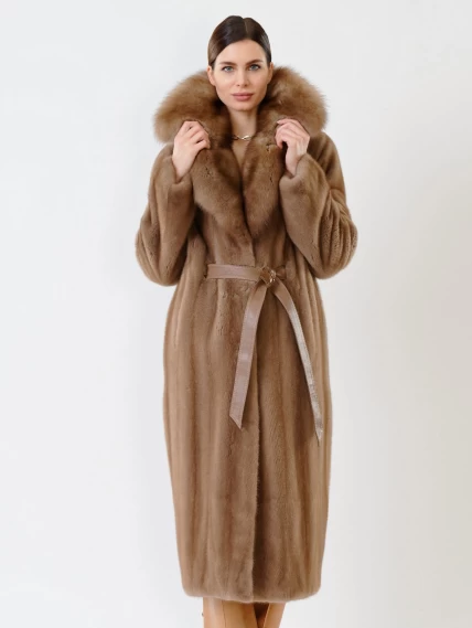 Пальто из меха норки с соболем женское 19009(ав), пастельное, размер 52, артикул 32680-0