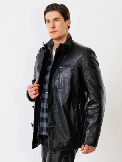 Кожаная куртка утепленная мужская 518ш, черная, размер 50, артикул 40370-5