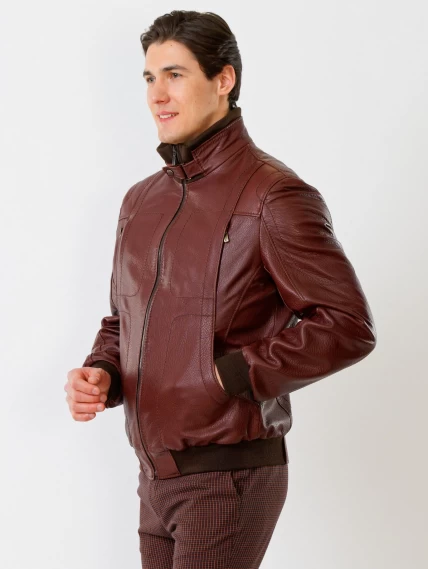 Кожаная куртка бомбер мужская премиум класса 521, коньячная, размер 48, артикул 28631-3
