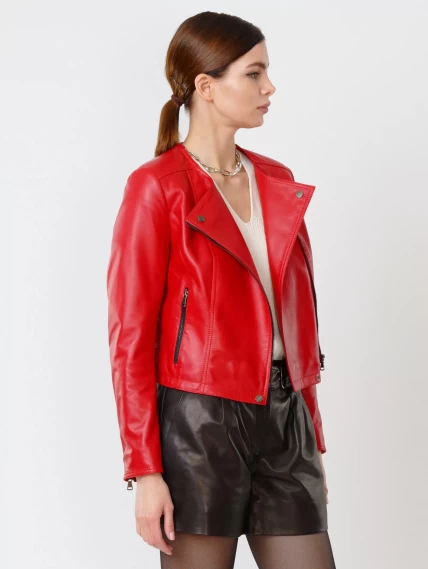 Кожаный комплект женский: Куртка 389 + Шорты 01, красный/черный, размер 42, артикул 111113-3
