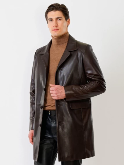 Удлиненный кожаный мужской пиджак премиум класса 539, коричневый, размер 48, артикул 29540-0