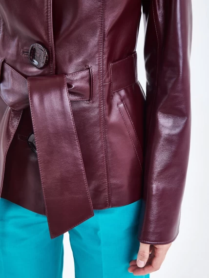 Кожаная женская куртка с поясом 334, бордовая, размер 44, артикул 90630-2
