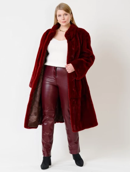 Демисезонный комплект женский: Пальто из меха норки 288в + Брюки 02, бордовый, размер 54, артикул 111318-6