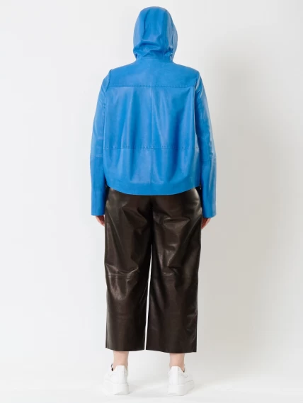Кожаный комплект женский: Куртка 308рс + Брюки 05, голубой/черный, размер 46, артикул 111156-1