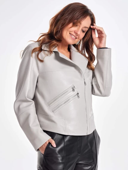 Кожаная короткая куртка косуха для женщин премиум класса 3050, серая, размер 44, артикул 23400-2