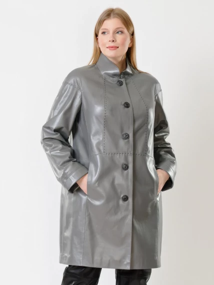 Кожаное пальто женское 378, серое, размер 50, артикул 91262-0