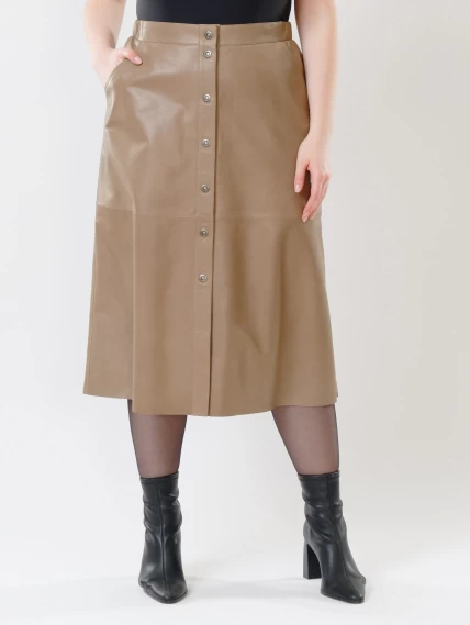 Длинная кожаная юбка из натуральной кожи 08, серо-коричневая, размер 44, артикул 85541-5