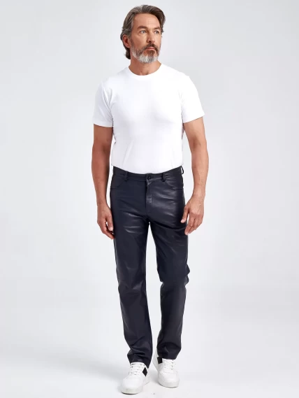 Мужские брюки из натуральной кожи премиум класса 01, синие, размер 48, артикул 120021-0
