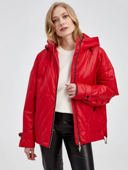 Текстильная женская утепленная куртка с капюшоном 20007, красная, размер 42, артикул 25030-0