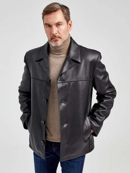 Короткий мужской кожаный пиджак 20с дом, черный, размер 52, артикул 28991-6