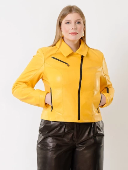 Кожаный комплект женский: Куртка 3005 + Брюки 05, желтый/черный, размер 44, артикул 111119-4