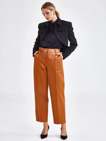 Женские кожаные брюки со стрелкой из натуральной кожи премиум класса 08, виски, размер 46, артикул 85911-0