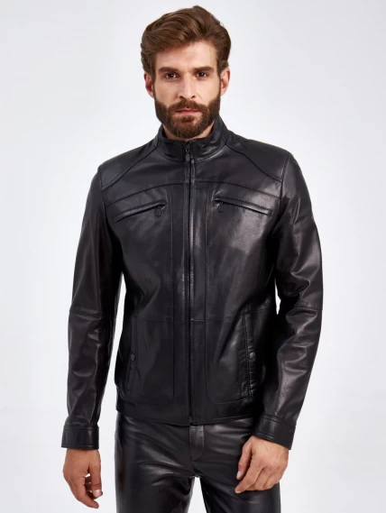 Короткая кожаная куртка для мужчин 519, черная, размер 50, артикул 29200-6