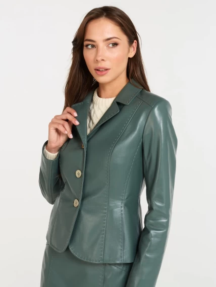 Кожаный женский пиджак 316рс, оливковый, размер 46, артикул 90250-0