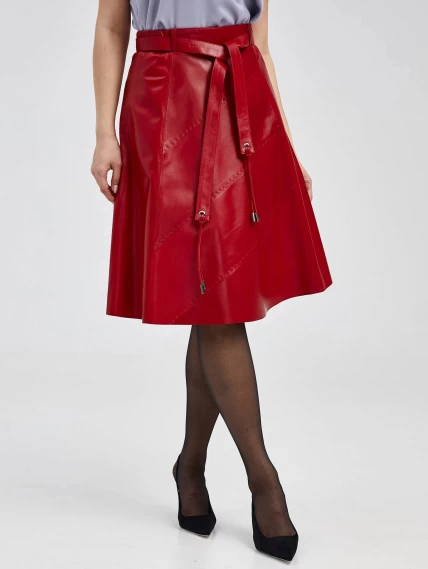 Кожаная расклешенная юбка из натуральной кожи 01рс, красная, размер 48, артикул 85140-3