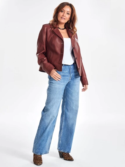Короткий кожаный женский пиджак премиум класса 304н, виски, размер 50, артикул 23380-4