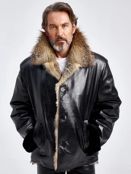 Зимняя мужская кожаная куртка на подкладке из меха лисицы Antonio, черная, размер 56, артикул 40820-0