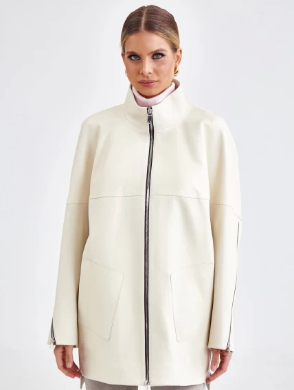 Кожаная женская куртка оверсайз премиум класса 3038, белая, размер 50, артикул 23151-1