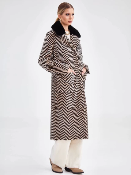Двустороннее женское пальто с воротником из меха норки премиум класса 2003, бежевое, размер 48, артикул 25490-7