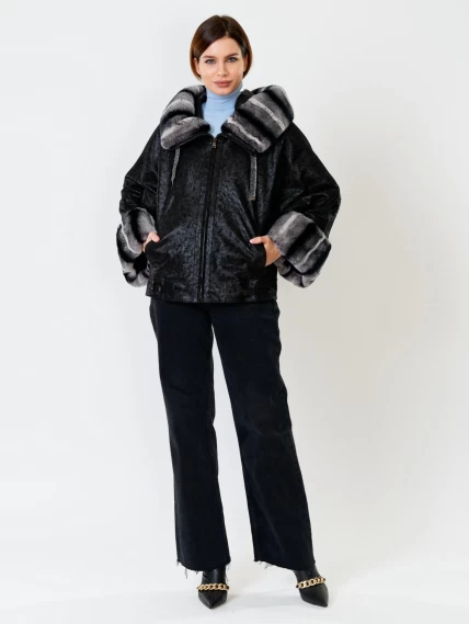 Замшевая утепленная женская куртка с мехом "рекса" 397ш, черная, размер 48, артикул 91090-3