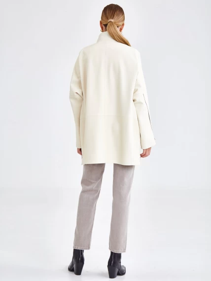 Кожаная женская куртка оверсайз премиум класса 3038, белая, размер 50, артикул 23151-4