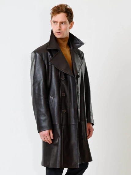 Двубортный мужской кожаный плащ премиум класса Чикаго, коричневый, размер 46, артикул 28500-5