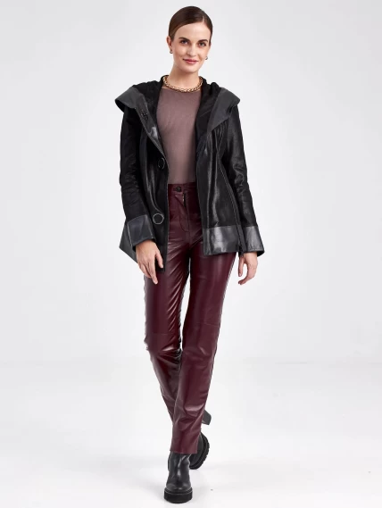 Женская кожаная куртка с капюшоном 333н, черная, размер 46, артикул 23050-4