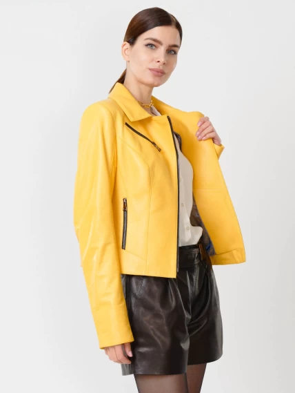 Женская кожаная куртка косуха 3005, желтая, размер 56, артикул 90940-5