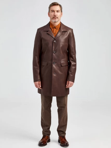 Удлиненный кожаный мужской пиджак премиум класса 539, коричневый, размер 48, артикул 29542-3
